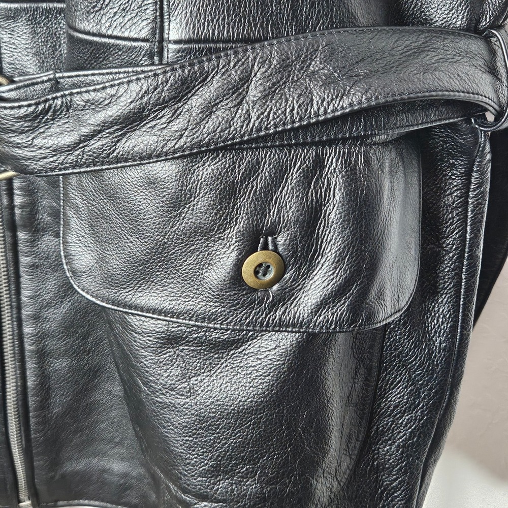 J.L. Colebrook Black Genuine Leather Belted Long Vest 2X Plus Size Vintage 90s - Picture 5 of 11